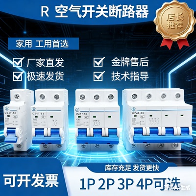 【正品】空气开关小型断路器DZ47-63A空开家用保护器1P2P3P4P正品
