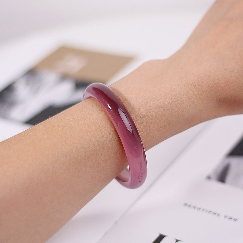 帝王紫玉髓手镯女紫罗兰烟紫色玛瑙玉镯子少女紫水晶叮当镯夏