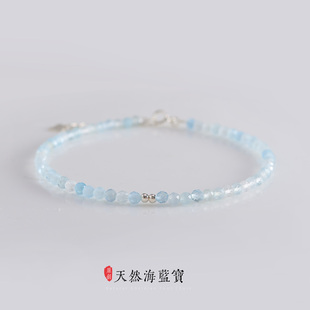 原创刻面天然海蓝宝脚链女纯银小众设计高级感清新文艺学生脚踝链