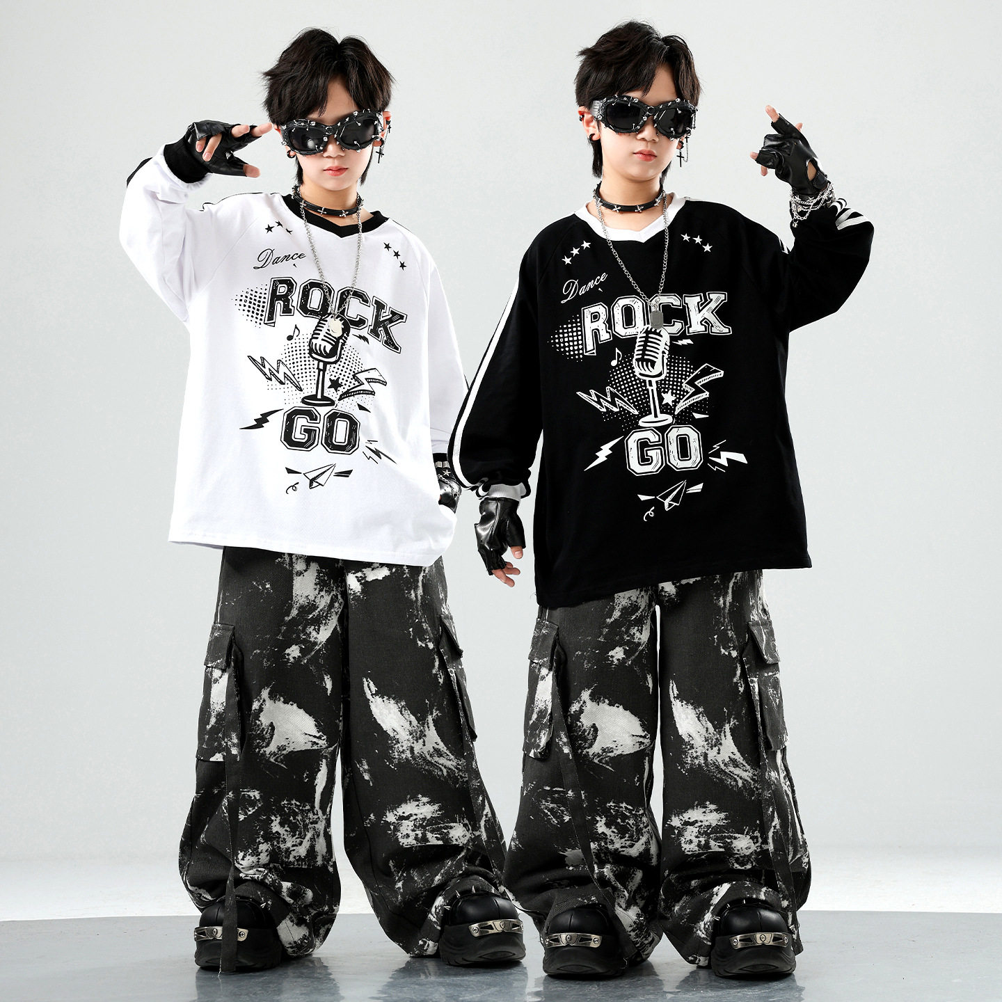 儿童街舞服春秋男女童宽松嘻哈hiphop演出表演潮装架子鼓模特走秀