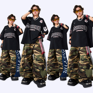 街舞儿童潮服男童嘻哈演出服舞蹈套装爵士舞hiphop多巴胺表演服装