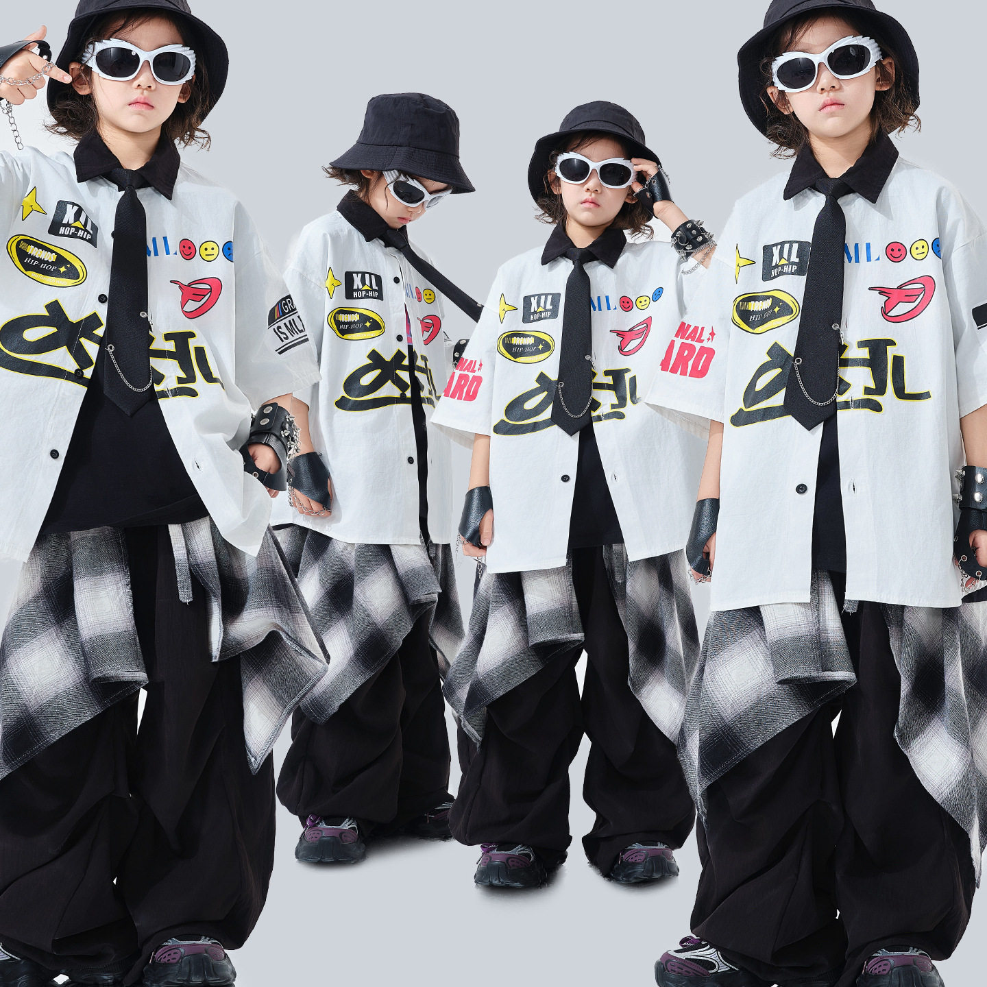 儿童街舞潮服男童嘻哈炸街hiphop潮炫酷演出服少儿短袖夏季