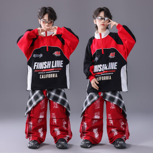 春晚儿童喜庆演出服少儿街舞服装hiphop童装男童走秀潮服帅气套装