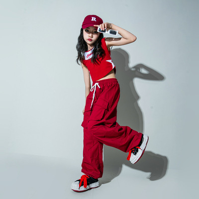 爵士舞服装女童时尚模特T台走秀潮服女孩露脐jazz街舞儿童表演服