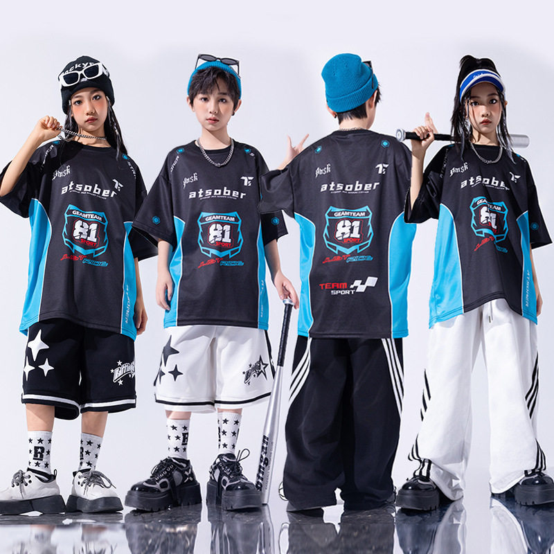 街舞儿童潮服酷帅男童架子鼓演出服少儿服装hiphop童装定制潮牌夏