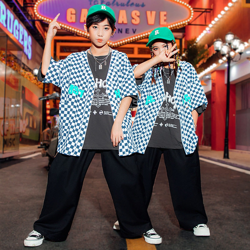 儿童定制街舞演出服时尚男女童爵士舞服装hiphop模特走秀潮服