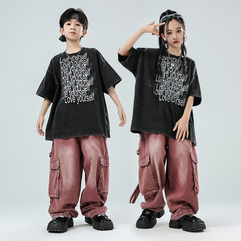 儿童潮服爵士街舞服装嘻哈表演服做旧宽松套装帅气炸街演出服酷