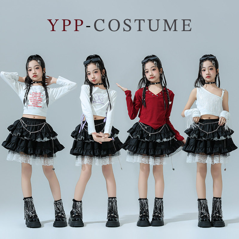 女童爵士舞服装jazz儿童街舞潮服女孩时髦纱裙套装模特走秀演出服