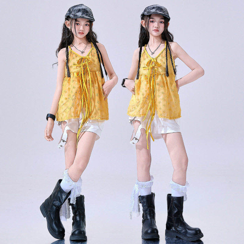 女童爵士舞服装潮酷时髦少儿街舞表演服女孩团体走秀服装夏季
