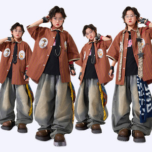 儿童街舞演出服潮服嘻哈男童衬衫套装少儿hiphop女童爵士表演服装