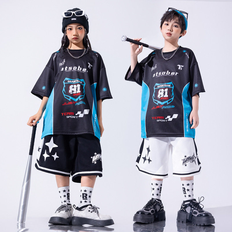 街舞儿童演出服男童定制潮服hiphop炸街童装架子鼓演出服宽松套装