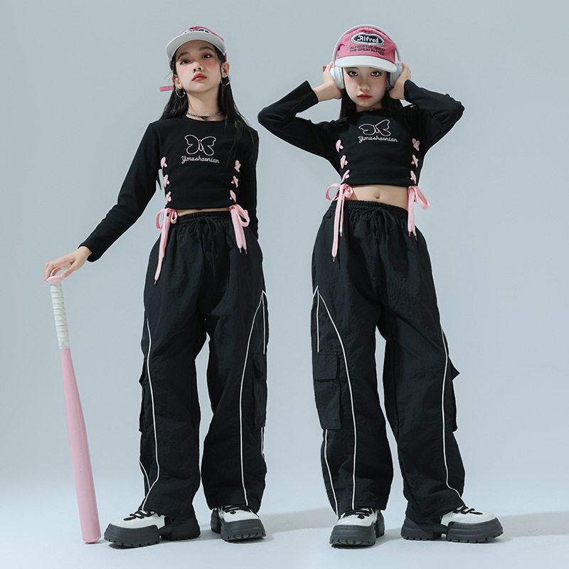 少儿爵士舞服装演出服潮酷辣妹架子鼓嘻哈街舞表演服女童露脐套装