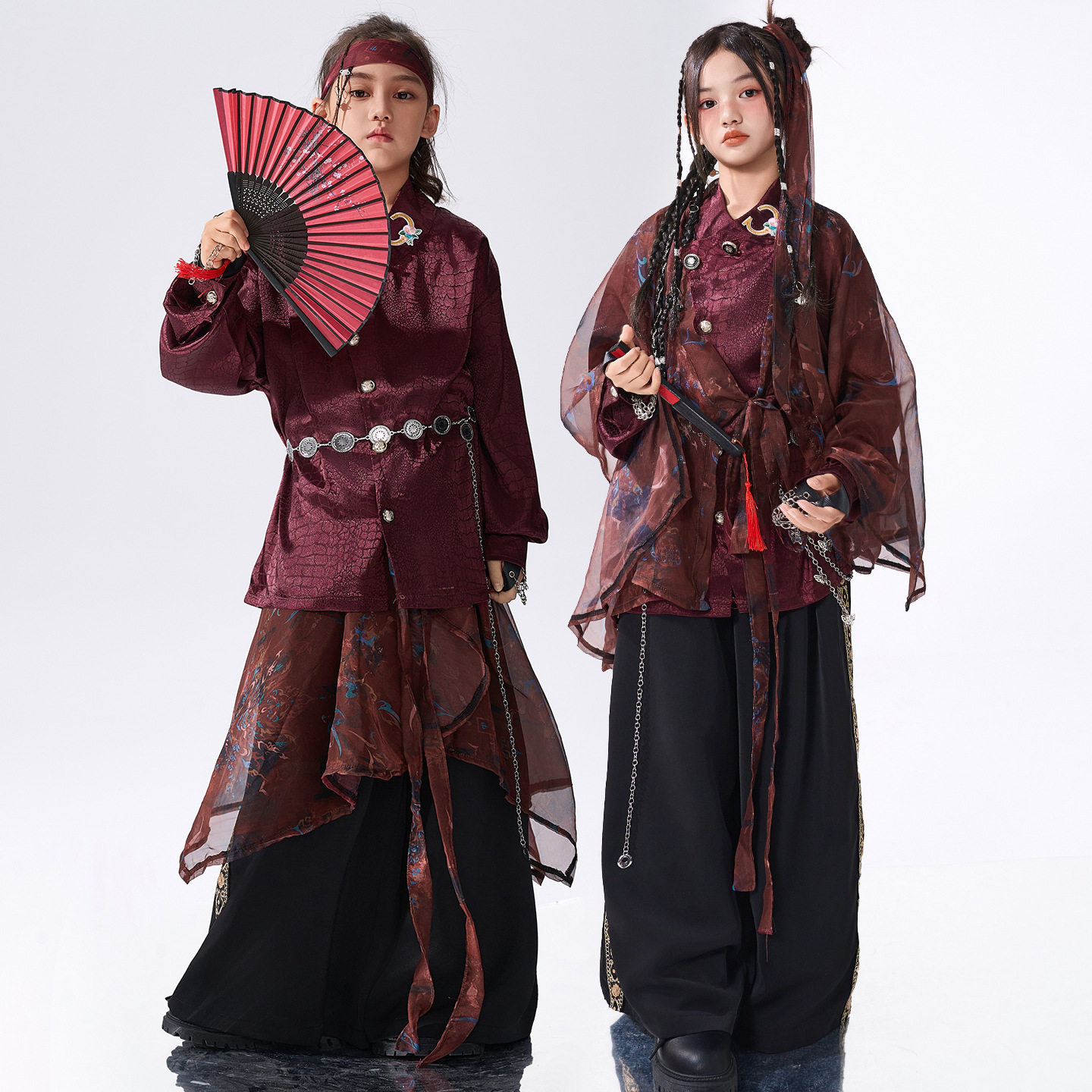 儿童中国风街舞演出服男女童hiphop嘻哈少儿国潮舞蹈表演男孩套装