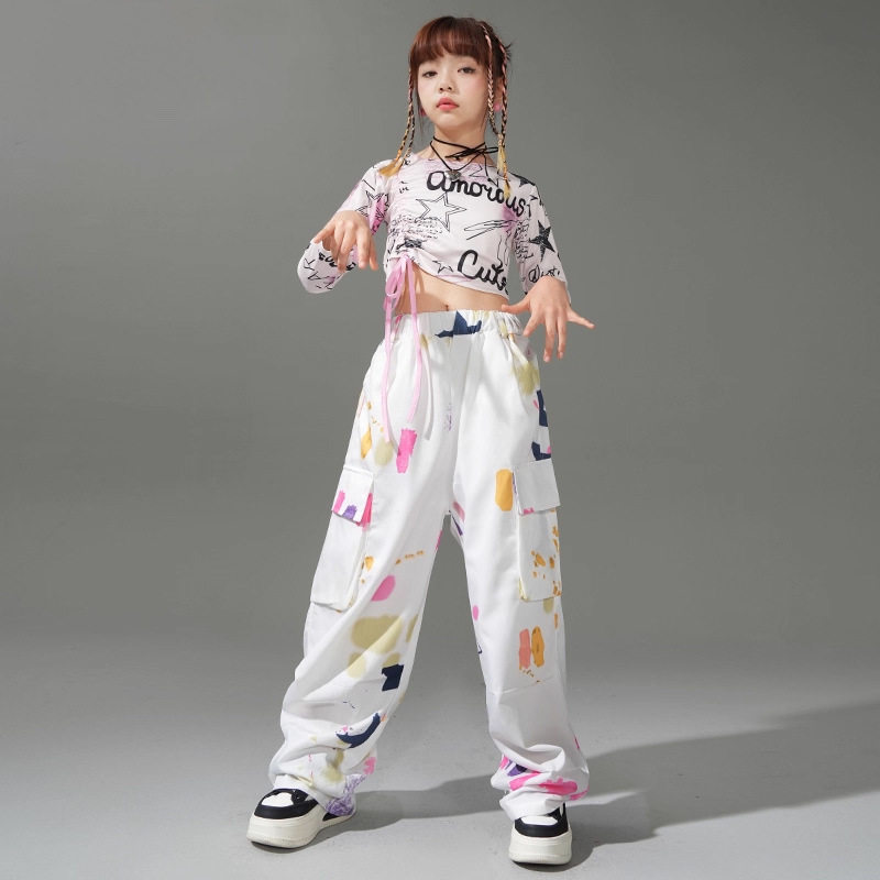 女童爵士舞服装秋冬少儿jazz走秀潮酷演出服女孩露脐套装街舞