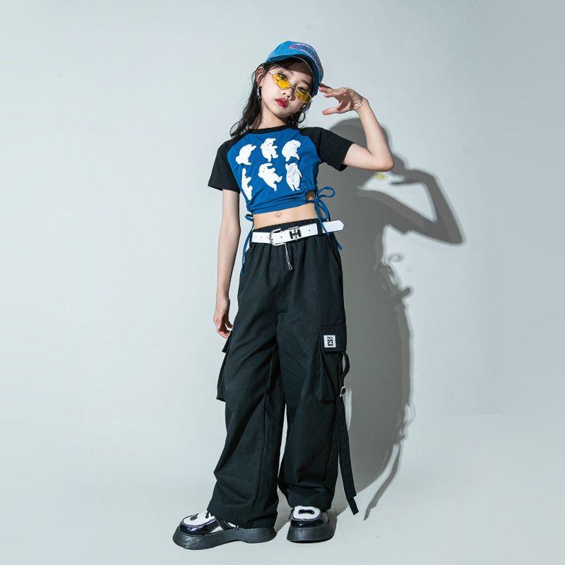 爵士舞服装女童潮酷炸街套装女孩表演服jazz露脐潮牌街舞儿童潮服