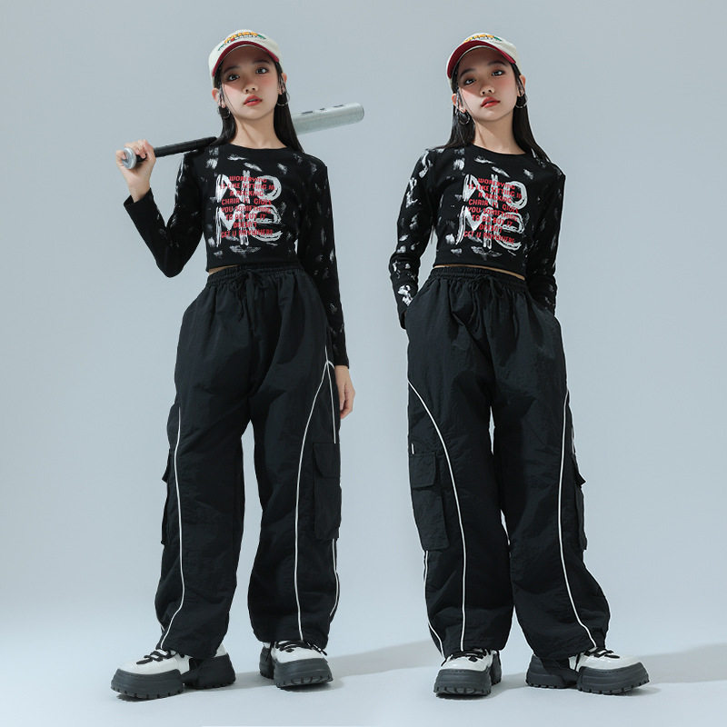 女童爵士舞服装演出服套装jazz女团舞蹈练功服儿童装模特走秀潮服