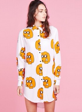 lazyoaf新款设计感小众洋气中长款衬衫女米白色宽松大码慵懒韩版
