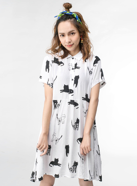 lazy oaf胖mm特大码仙气女仙气质白色女小个子洋气棉宽松连衣裙