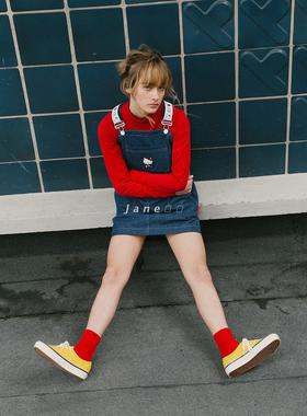 lazy oaf 英国单hello Kitty合作款可爱猫刺绣水洗纯棉牛仔背带裙