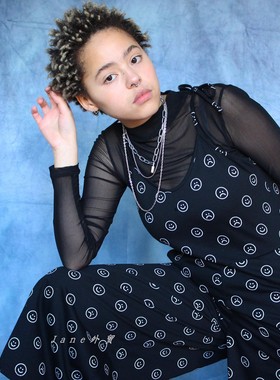 lazy oaf19年新款可爱表情笑脸时髦气质黑色显瘦吊带阔腿连体裤