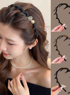 方形水钻高颅顶发箍女日常外戴高级感头箍带齿防滑压发发捆发窟