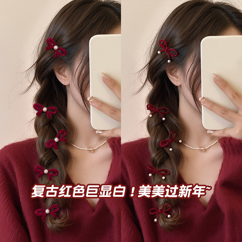 小巧精致蝴蝶结发夹新年红色发夹