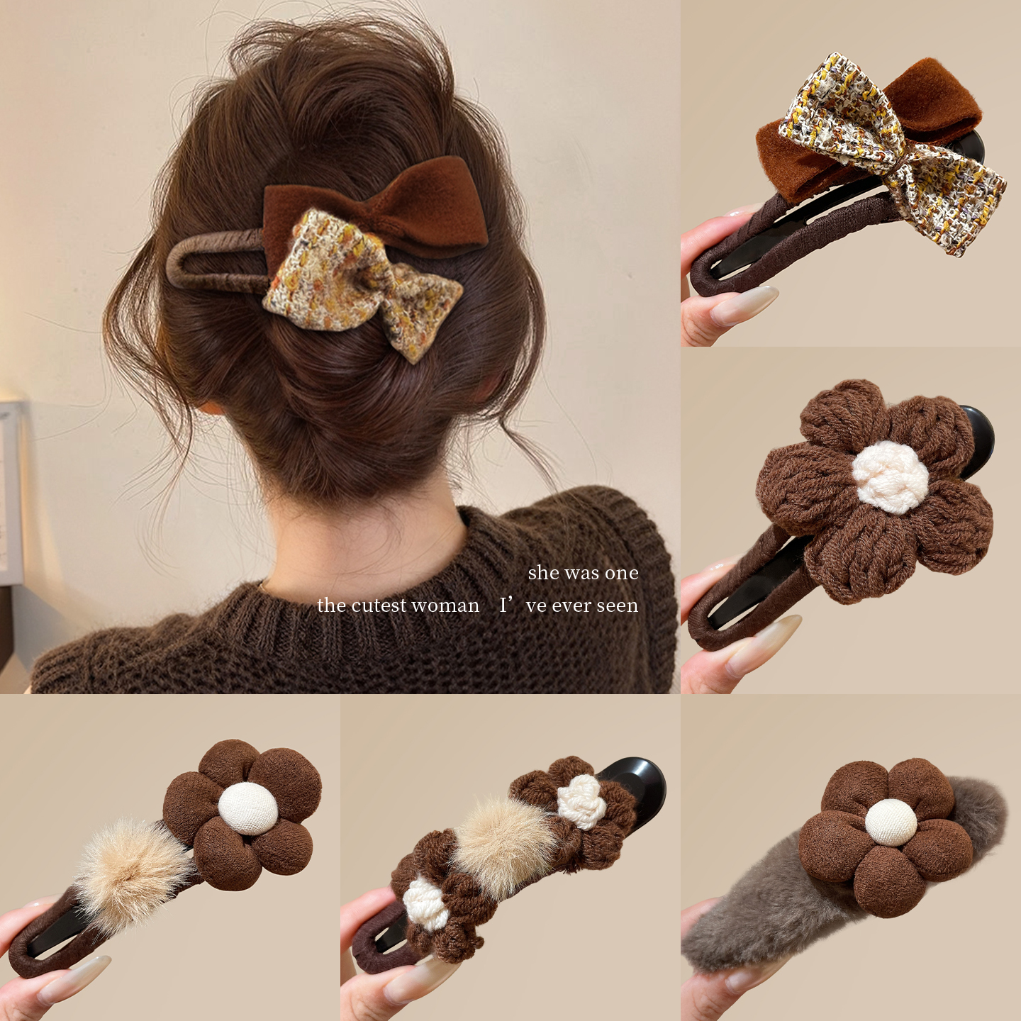 秋冬花朵鸭嘴夹发夹女~