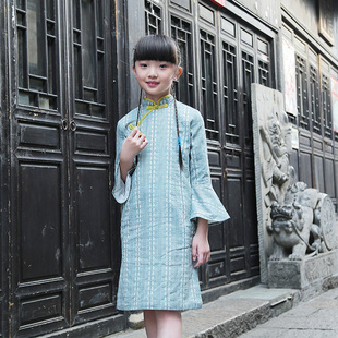 丹凤创意：文艺清雅提花旗袍喇叭袖唐装中式服装连衣裙亲子旗袍