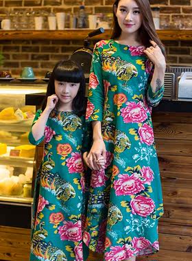母女装连衣裙长裙芭豆鼠中国风