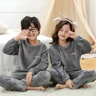 南语大人亲子儿童珊瑚绒睡衣套装男童女孩宝宝中大童法兰绒家居服