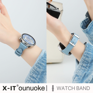 xit适用华为gt5pro手表表带GT3真皮gt4小蛮腰watch3pro女款 watch4pro夏天高级皮质孔雀蓝T型方扣荣耀magic