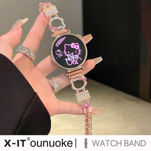 高级18可爱荣耀4pro 女新款 xit适用于gt5华为gt4手表表带新款 gt6钻石凯蒂猫金属gt3智能watch4卡扣3pro时尚