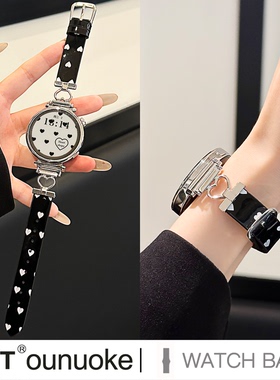 xit适用于gt6苹果手表表带gt5爱心波点gt3pro韩系秋冬gt4金属爱心fit4亮面皮质小众网红细款watch5高级感