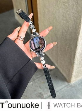 xit适用于华为gt5智能手表表带gt4女新款手表带watch3pro皮质嵌钻gt6高级秋冬 荣耀magic透气女款黑色合金扣