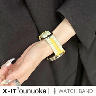 真皮T字型时尚 xit适用于华为智能gt6手表带gt4pro女生新款 watch4头层牛皮表带gt5荣耀4pro秋冬高级感拼色个性