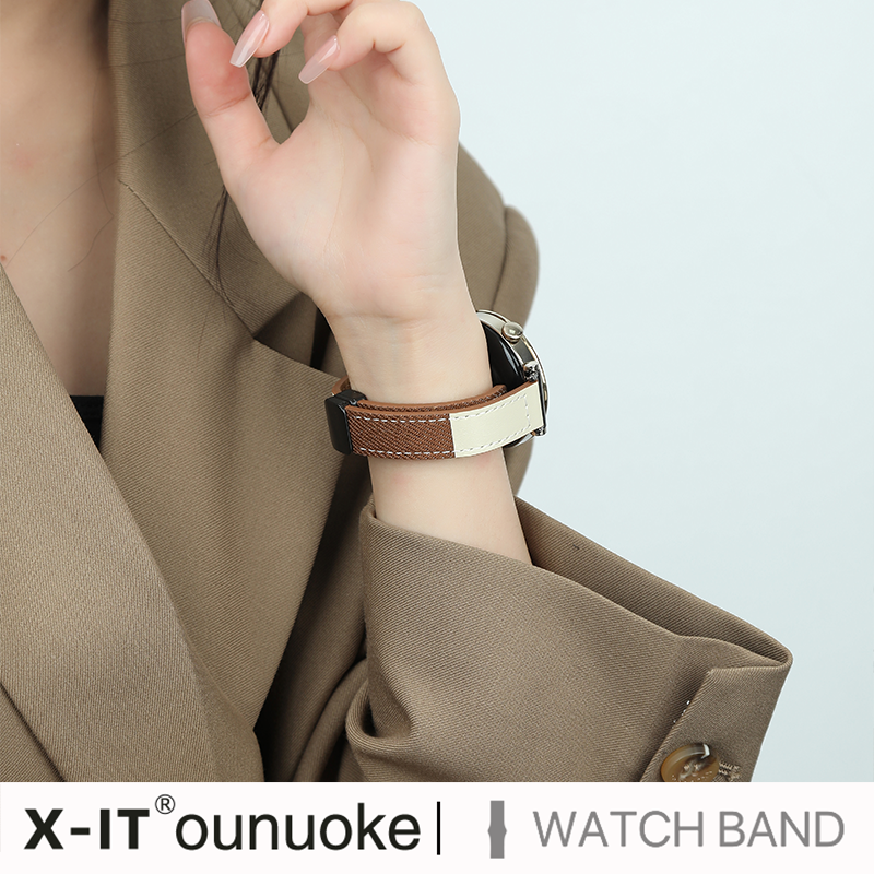 皮质拼牛仔帆布X-IT适用华为表带