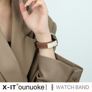 xit适用gt5pro华为gt4手表表带gt3女士watch4新款 GT6牛仔拼皮质watch3pro高级buds帆布真皮磁吸扣荣耀拼色