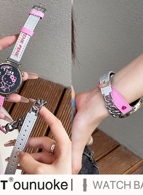 xit适用华为gt6手表表带watch3pro女款gt5pro新款watch4pro多巴胺GT4pro皮质牛仔铆钉双圈链条夏天Y2K帆布