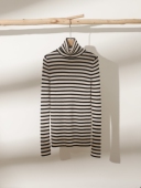 2025新款 女 针织内搭高领堆堆领黑白条纹毛衣打底衫 纯羊毛经典 修身