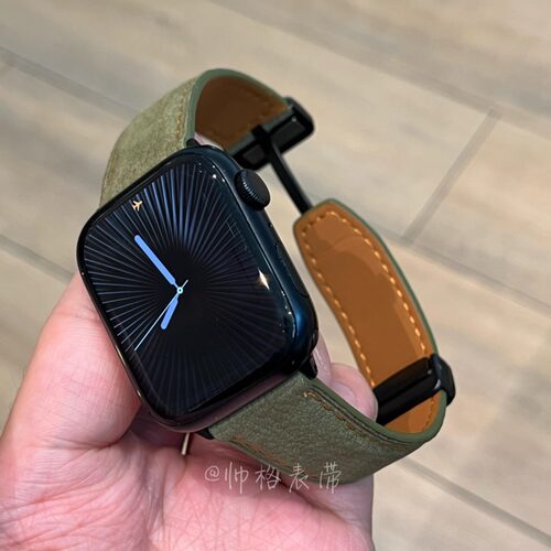 适用于苹果手表带iwatch11荔枝纹磨砂真皮磁吸applewatch10S9表带