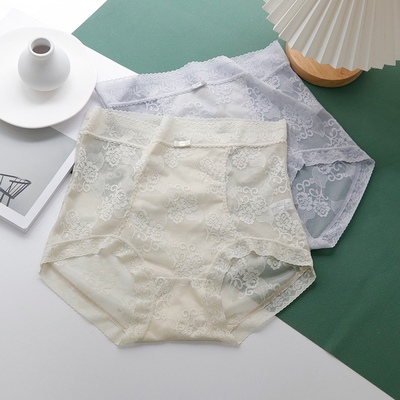 贝莱娅3条高腰网纱提花收腹提臀内裤女蚕丝底裆轻薄透气早春2687