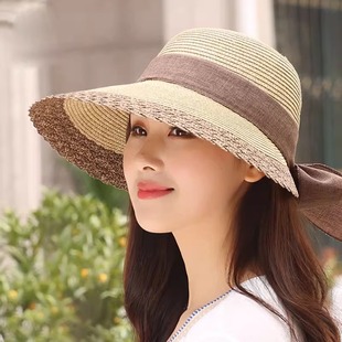 草帽夏女出游帽可折叠大檐防紫外线休闲太阳帽防晒遮阳夏季凉帽子