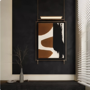 现代装饰画餐厅包间酒店别墅金属吊杆画墙面灯光画装饰画壁灯挂画