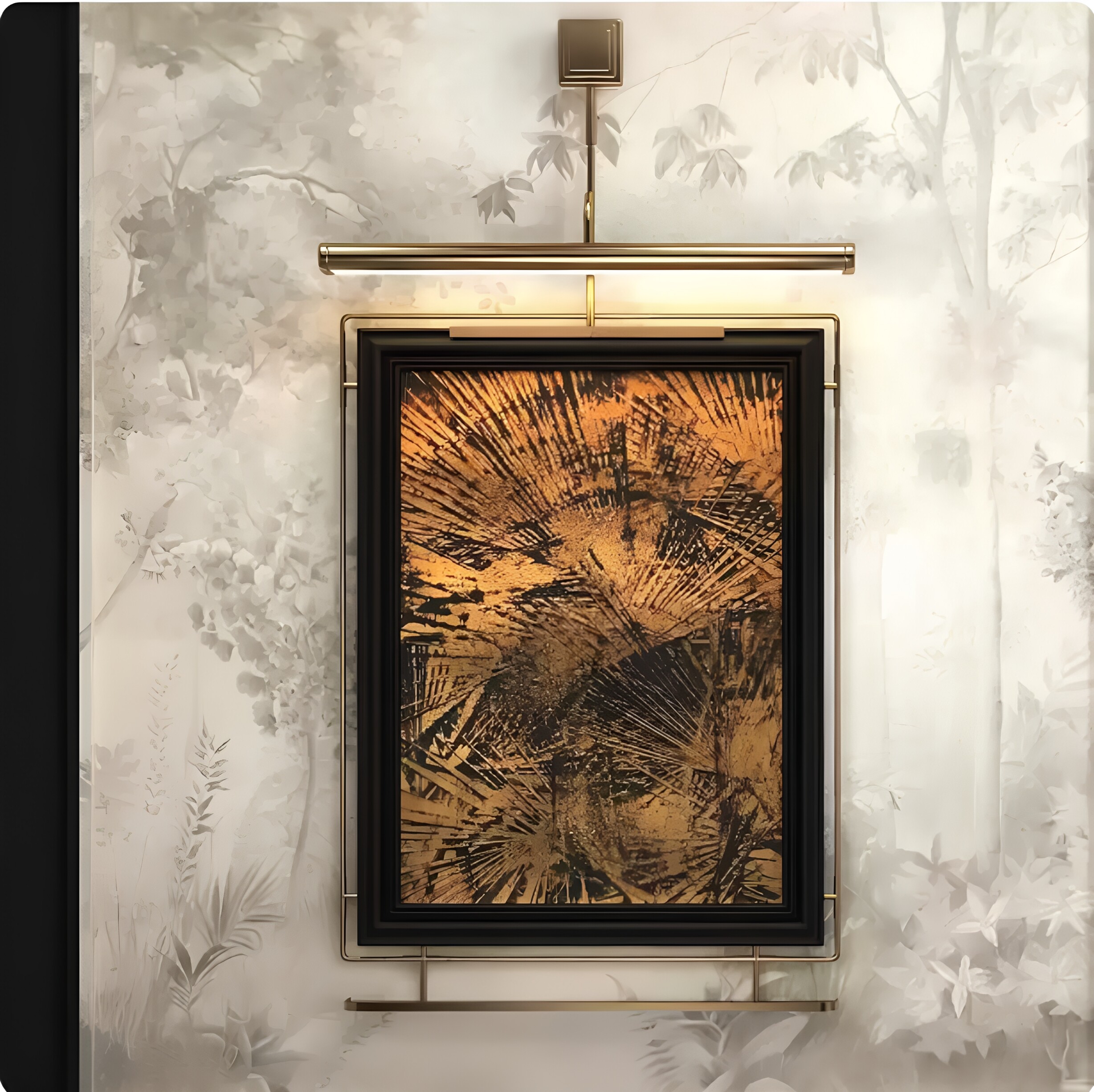 轻奢复古金属杆带灯装饰画酒店餐饮玄关抽象挂画简约客厅氛围灯