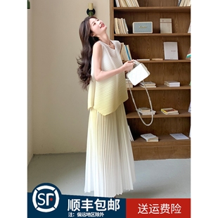 黃色漸變半身裙套裝 新款 時尚 設計感不規則背心兩件套 女2025夏季