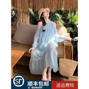 鏤空露肩連衣裙女2025春夏新款 法式 海邊度假風(fēng)氣質(zhì)超好看仙女長裙