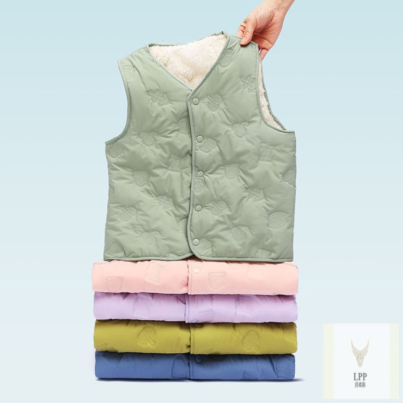 清仓2024男女童加绒儿童羽绒棉马甲中小童压花秋冬加厚保暖棉马甲