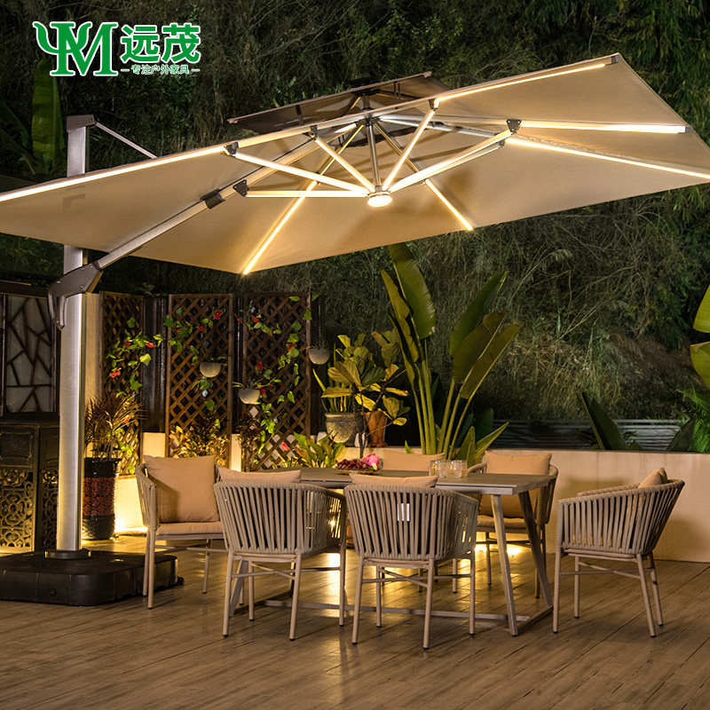 远茂户外遮阳伞庭院伞太阳伞太阳能带LED灯带发光室外露天大型伞_虎窝淘