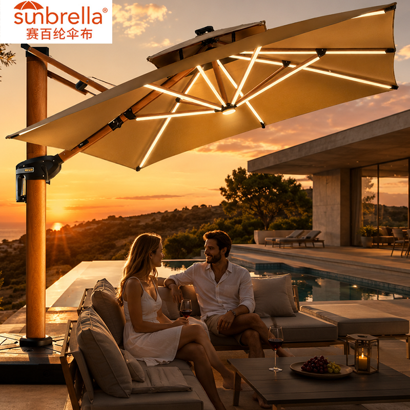 美国高端赛百纶伞布户外遮阳伞庭院别墅花园室外罗马伞sunbrella