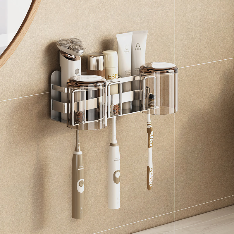 304不锈钢牙刷置物架壁挂式免打孔放牙膏漱口杯刷牙杯子收纳挂架,家庭/个人清洁工具,牙刷架/牙具座,淘宝优惠券,粉丝福利购,淘宝优惠卷